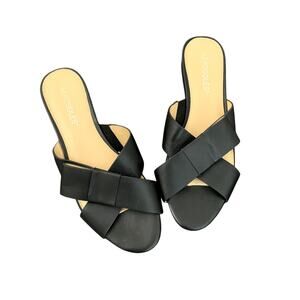 Women's Aerosoles Black Leather Small Wedge Slip On Sandals Size 8M